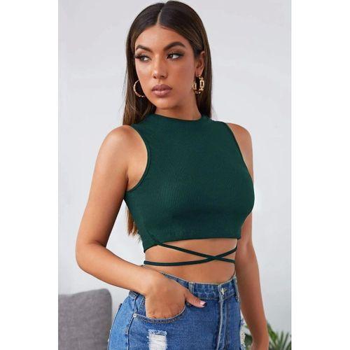 Kadın Yeşil Modern Fit Çapraz Bağlamalı Crop Top Büstiyer