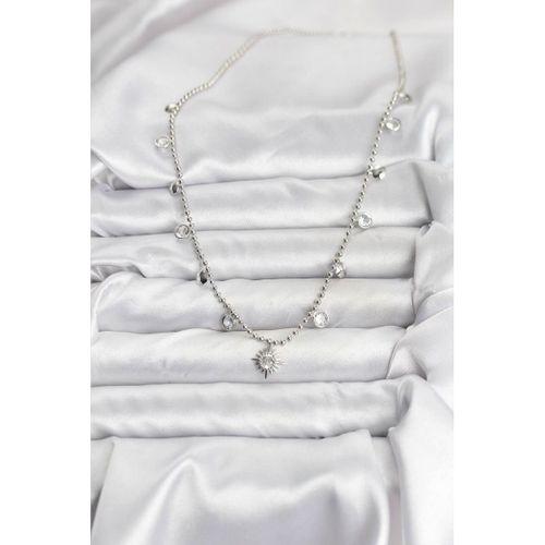 Zirkon Taşlı Kutup Yıldızı Model Pirinç Gümüş Renk Kadın Kolye