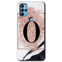 Omix X300 HD Baskılı Kılıf + 9D Tam Ekran Koruyucu - Pembe Mermer Desenli O Harfi