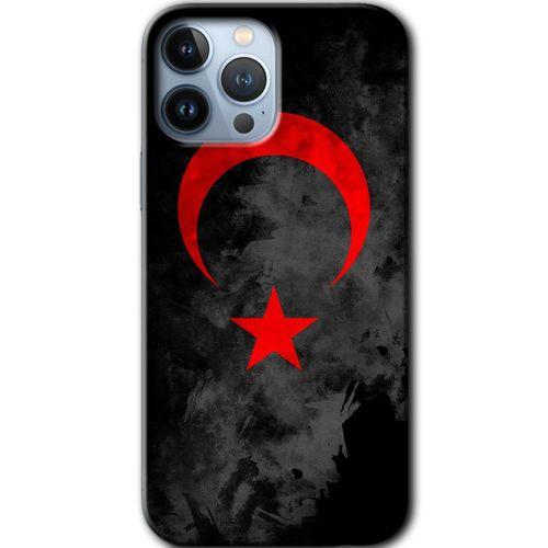 MRCİLETİSİM iPhone 13 Pro Max Kılıf Kapak - Black Ayyıldız +Hayalet Ekran Yandan Gözükmez