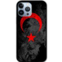 MRCİLETİSİM iPhone 13 Pro Max Kılıf Kapak - Black Ayyıldız +Hayalet Ekran Yandan Gözükmez