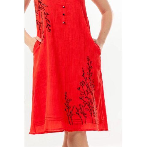 Askılı Yazgı Şile Bezi Yazlık Kısa Nakışlı Elbise Kırmızı Krmz