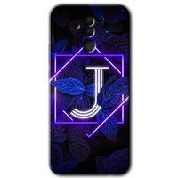 Huawei Mate 20 Lite Kılıf Baskılı Kapak - Dark Neon Yaprak J Harfi + 5D Tam Kaplayan Cam