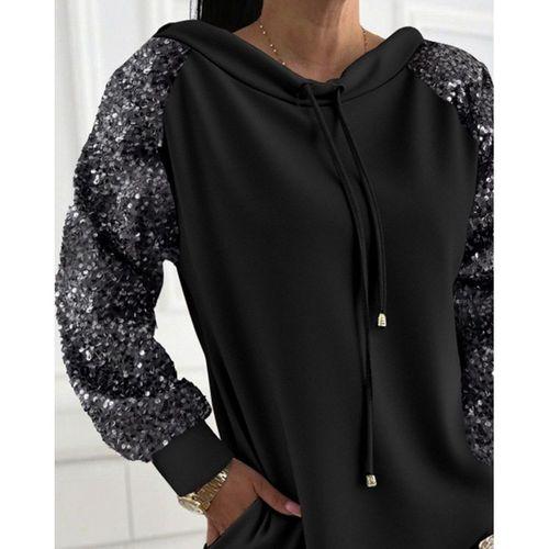 Kadın Uzun Kollu Pulpayetli Bağcıklı Cep Detaylı Mini Viskon Iki Iplik Elbise