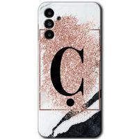 Potkal Hediye Fabrikası Samsung Galaxy A13 5G HD Baskılı Kılıf + 9D Tam Ekran Koruyucu-Pembe Mermer Desenli Ç Harfi