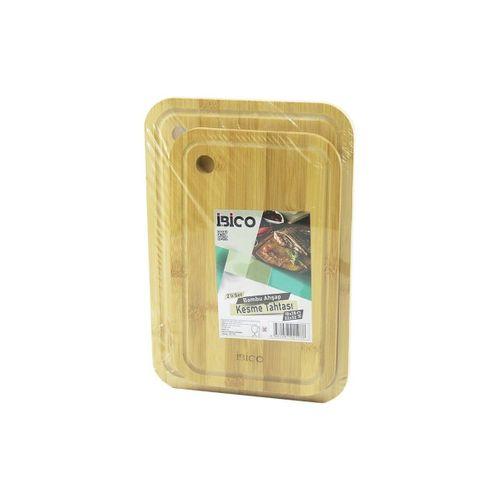 İ22-197 2 Parça Set Oval Kenarlı Kanallı Yuvarlak Kulplu Ahşap Bambu Kesim Panosu 18x28x1cm 22x32x1cm