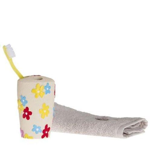 2 Adet Diş Fırçalık Renkli Papatyalı Poliresin 5X5X11Cm Banyo Seti