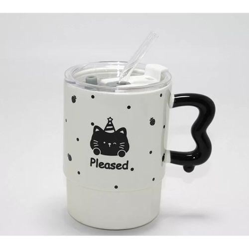 Sevimli Ayı Figürlü Pipetli Kapaklı Porselen Kupa Bardak Alk5041