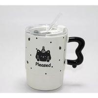 Sevimli Ayı Figürlü Pipetli Kapaklı Porselen Kupa Bardak Alk5041