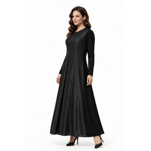 Kadın Siyah Taşlı  Uzun Kol Likralı Viskon Elbise BGL-ST05324