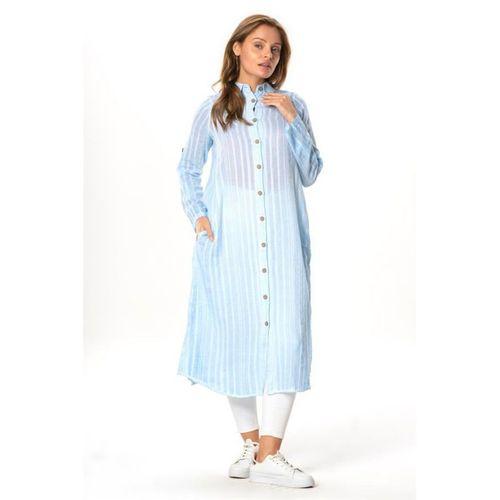 Uzun Kol Yakalı Gofre Mevsimlik ve Yazlık Tunik Buz Mavi 9012
