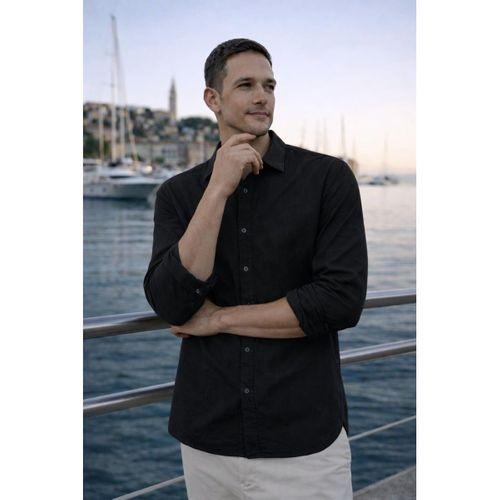 Hurley Çizgili Modal Kumaş Relaxed Fit Günlük Giyim Erkek Gömlek - Siyah