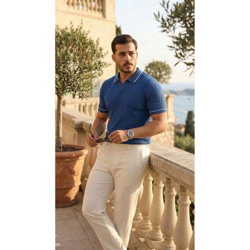 Erkek Zikzak Dokulu Yakalı Kısa Kollu Triko