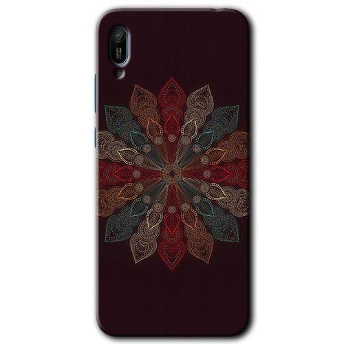 MRCİLETİSİM Huawei Y6 2019 Kılıf HD Desen Baskılı Arka Kapak + Temperli Cam - Mandala Flower Wal