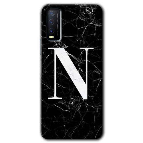 Vivo Y11s Kılıf HD Desen Baskılı Arka Kapak - Siyah Mermer Desenli N Harfi