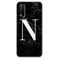 Vivo Y11s Kılıf HD Desen Baskılı Arka Kapak - Siyah Mermer Desenli N Harfi