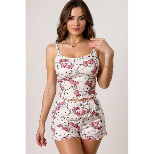 Hello Kitty Baskılı Askılı Şortlu Pijama Takımı