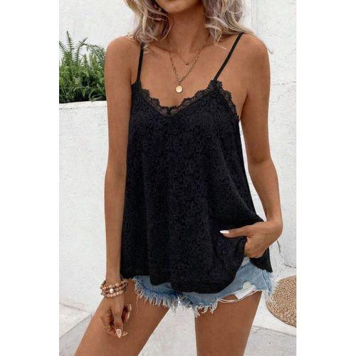 Kadın Ip Askılı V Dantel Yakalı Dantel Bluz