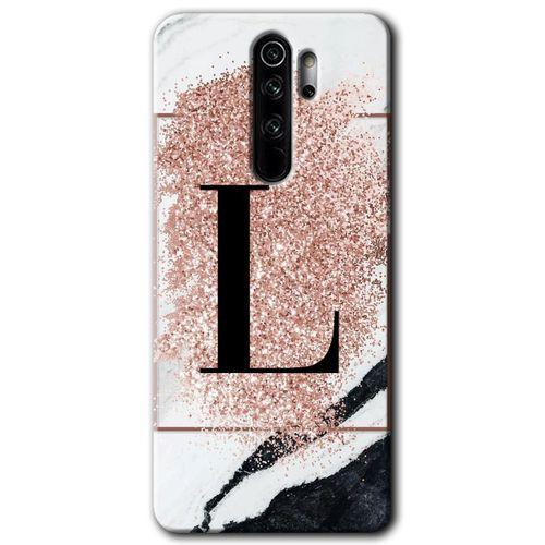 Xiaomi Redmi Note 8 Pro Kılıf Baskılı Kapak - Pembe Mermer Desenli L Harfi +Tam Kaplayan Mat Seramik