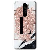 Xiaomi Redmi Note 8 Pro Kılıf Baskılı Kapak - Pembe Mermer Desenli L Harfi +Tam Kaplayan Mat Seramik