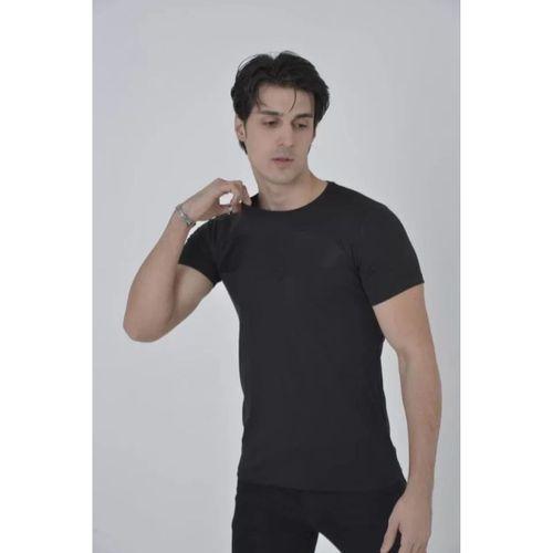 Erkek Gögüs Fileli Slim Fit T-shirt - Siyah