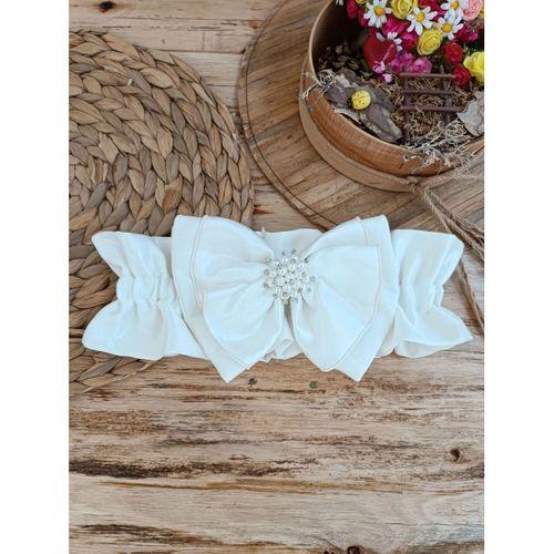 Yenidoğan Wool Yün Kumaş Taç Nakışlı Güpür Duvaklı Fiyonk Prizma Taş Unisex Kundak Bebek Battaniyesi Bej