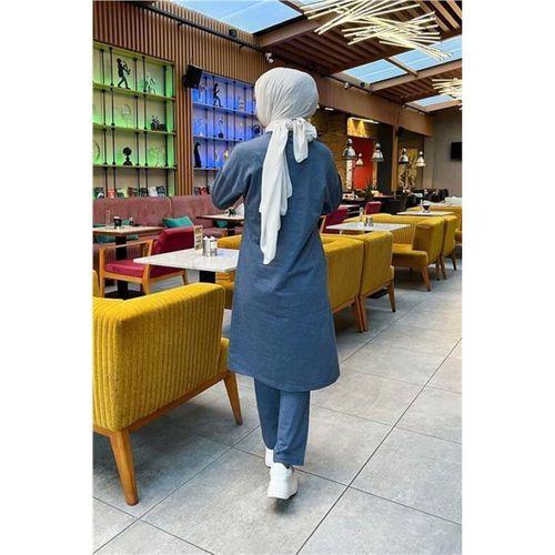 Önden İki Cepli Sade Basic Uzun Tunik Pantolon İkili Spor Takımı - 03067.006 - İndigo