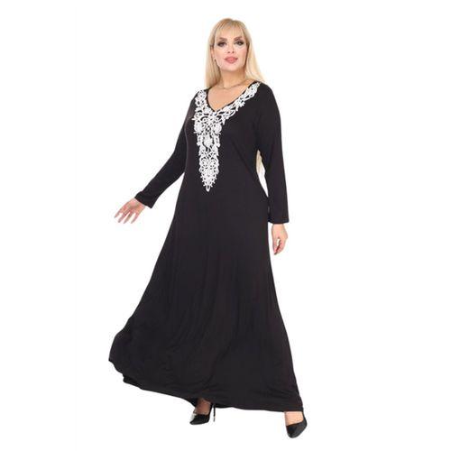 Melsay Butik Beyaz Güpür Yaka Detaylı Uzun Elbise