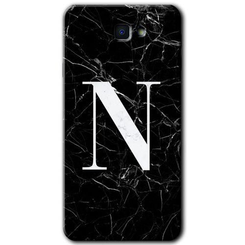 MRCİLETİSİM MRCİLETİSİM Samsung Galaxy J7 Prime Kılıf HD Desen Baskı Arka Kapak + Temperli Cam-Siyah Mermer Desenli N Harfi