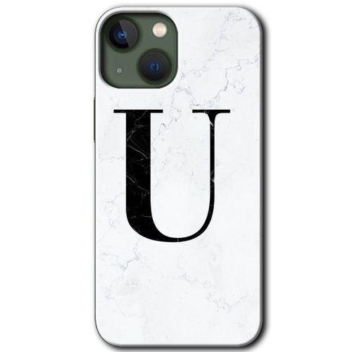 MRCİLETİSİM iPhone 13 Mini Kılıf HD Desen Baskılı Arka Kapak + Mat Kobra Cam - Beyaz Mermer Desenli U Harfi