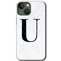 MRCİLETİSİM iPhone 13 Mini Kılıf HD Desen Baskılı Arka Kapak + Mat Kobra Cam - Beyaz Mermer Desenli U Harfi