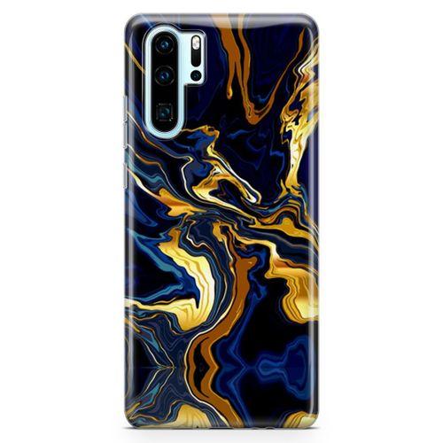 Huawei P30 Pro Kılıf Lacivert Kahve Mermer Arka Kapak Koruma Desenli Full Koruyucu