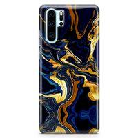 Huawei P30 Pro Kılıf Lacivert Kahve Mermer Arka Kapak Koruma Desenli Full Koruyucu