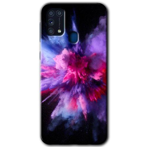 Galaxy M31 Kılıf HD Desen Baskılı Arka Kapak - Color Splash Purple + Kırılmaz Cam