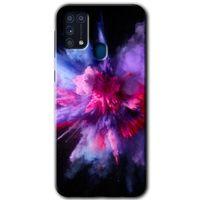 Galaxy M31 Kılıf HD Desen Baskılı Arka Kapak - Color Splash Purple + Kırılmaz Cam