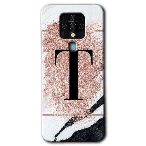 Tecno Camon 16 Kılıf HD Desen Baskılı Arka Kapak - Pembe Mermer Desenli T Harfi