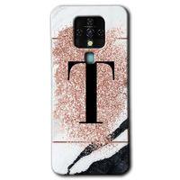 Tecno Camon 16 Kılıf HD Desen Baskılı Arka Kapak - Pembe Mermer Desenli T Harfi
