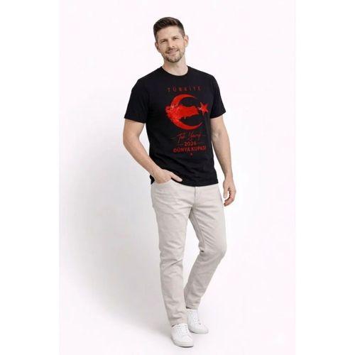 Erkek TÜRKİYE Ay Yıldız Baskılı Taraftar Forma T-Shirt - Siyah