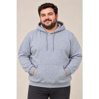 Erkek Battal Büyük Beden Üç İplik İçi Şardonlu Kapüşonlu Kanguru Cepli Kışlık Sweatshirt - Gri