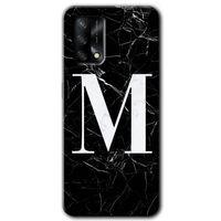 OPPO Oppo A74 Kılıf HD Desen Baskılı Arka Kapak + Temperli Cam - Siyah Mermer Desenli M Harfi