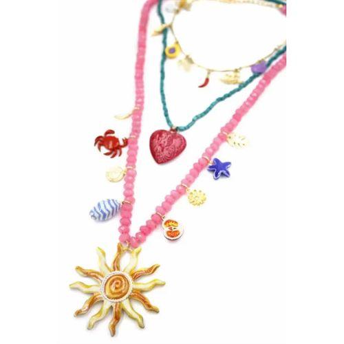 Boncuklu Güneş Kolye - Pembe