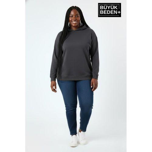 Kadın Büyük Beden Kapşonlu ince Sweatshirt SPR24BSWK57