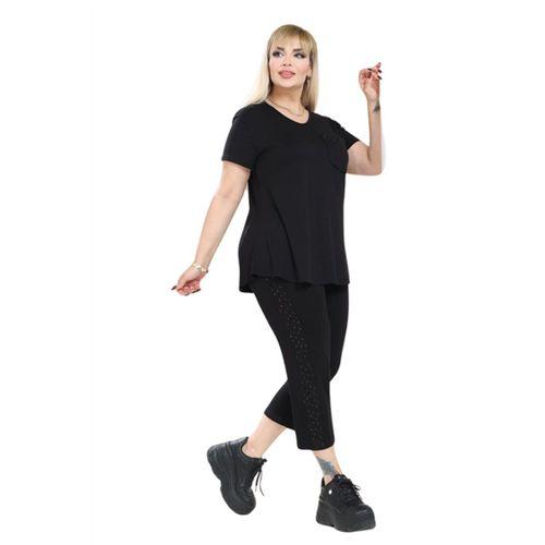 Melsay Butik Siyah Taş Baskılı Cepli Büyük Beden Kadın Kapri Takımı