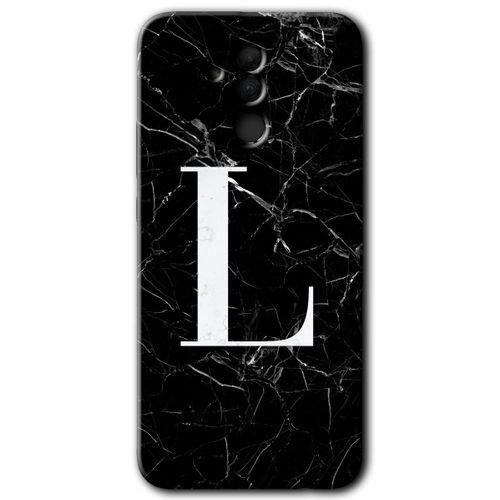 Huawei Mate 20 Lite Kılıf HD Desen Baskılı Arka Kapak - Siyah Mermer Desenli L Harfi