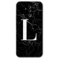 Huawei Mate 20 Lite Kılıf HD Desen Baskılı Arka Kapak - Siyah Mermer Desenli L Harfi