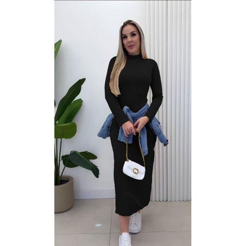 Kadın Uzun Kollu Balıkçı Yakalı Yanlardan Yırtmaçlı Kaşkorse Maxi Elbise