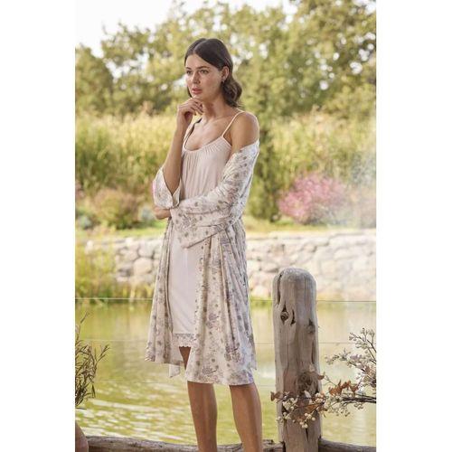 Çiçek Desenli Ve Dantelli Sabahlık Takımı