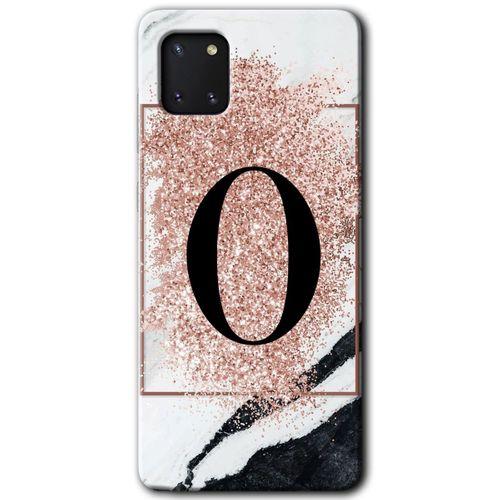 MRCİLETİSİM Samsung Galaxy A81 Kılıf Baskılı Kapak - Pembe Mermer Desenli O Harfi +Tam Kaplayan Mat Seramik