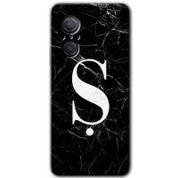 MRCİLETİSİM Huawei Nova 9 SE Kılıf HD Desen Baskılı Arka Kapak+Temperli Cam - Siyah Mermer Desenli Ş Harfi