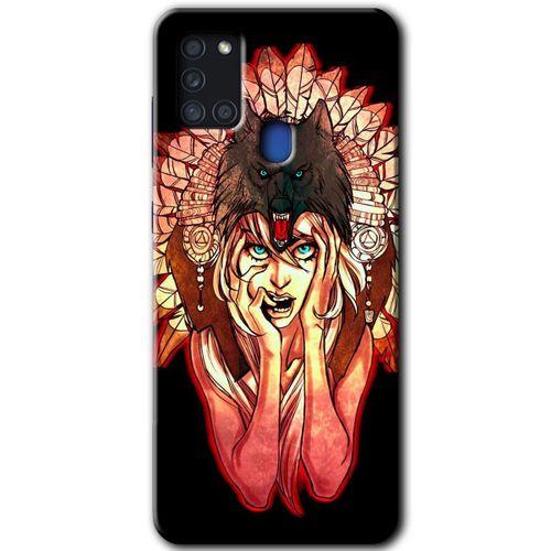 Samsung Galaxy A21s Kılıf HD Desen Baskılı Arka Kapak + Temperli Cam - Kurt Kız